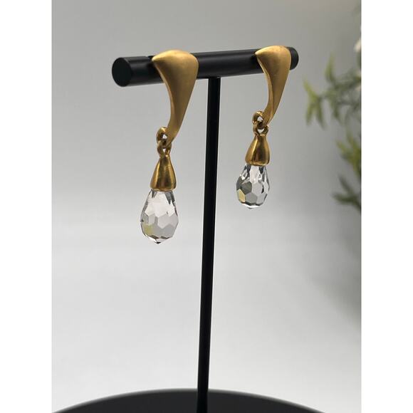 Gold Plated Faceted Teardrop Glass Crystal Bling Drop Dangle Earrings - Picture 5 of 9